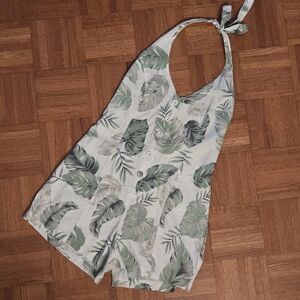Dynamite Leaf Print Halter Romper